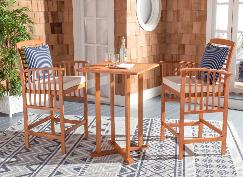 Safavieh Pate 3-Piece Bar Outdoor Bistro Set, Natural/Beige/Navy