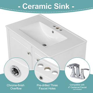 GDF Studio 30" Vanity With Ceramic Sink, Soft Close Door & Drawers, White
