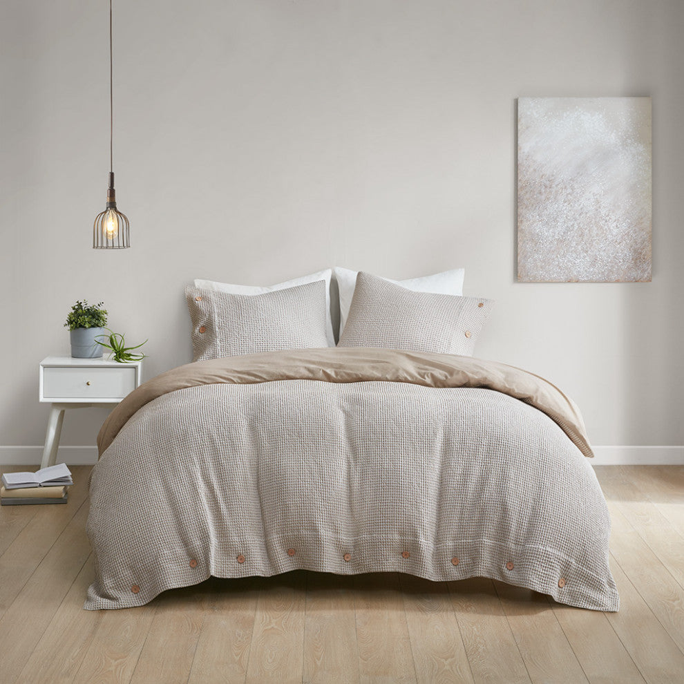 Clean Spaces Mara 4 Pc Cotton and Rayon Blend Waffle Weave Comforter Cover Set