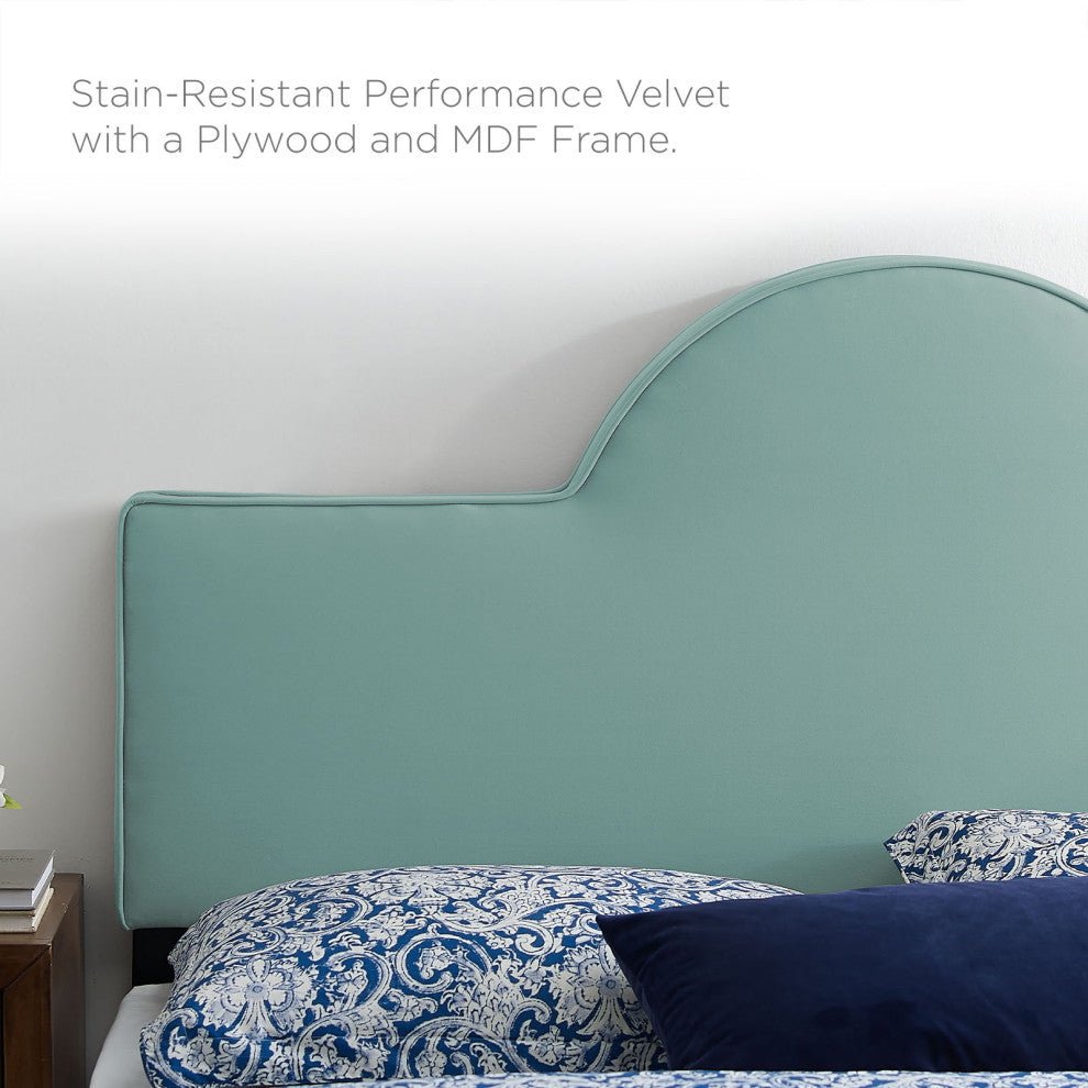 Platform Bed Frame, Queen Size, Blue, Velvet, Modern, Bedroom Guest Suite
