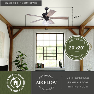 Huntley 52" Bronze Farmhouse Ceiling Fan  Schoolhouse LED Light Kit Remote, Bronze