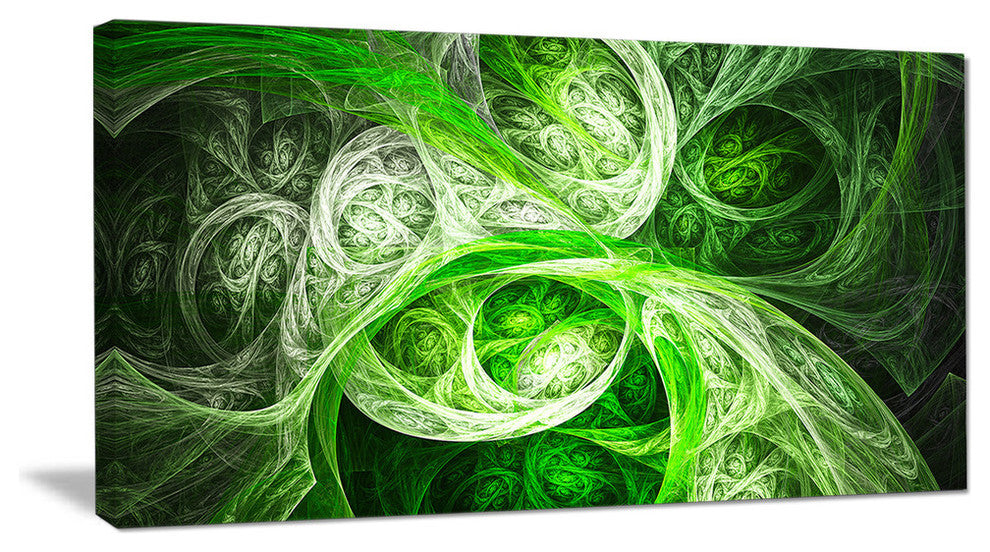 Mystic Green Fractal, Oversized Abstract Canvas Art Print, 60x28