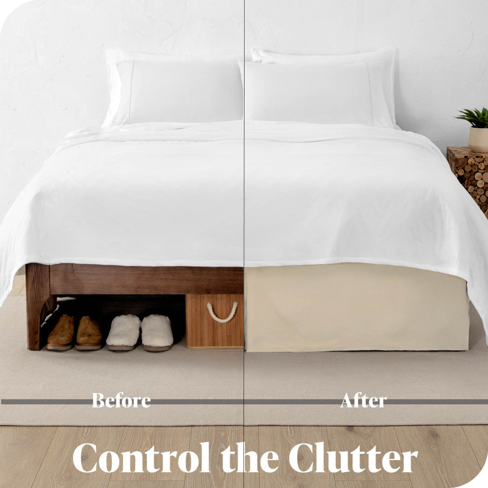 Bare Home Microfiber Bed Skirt , 15" Drop Length, Sand, Queen