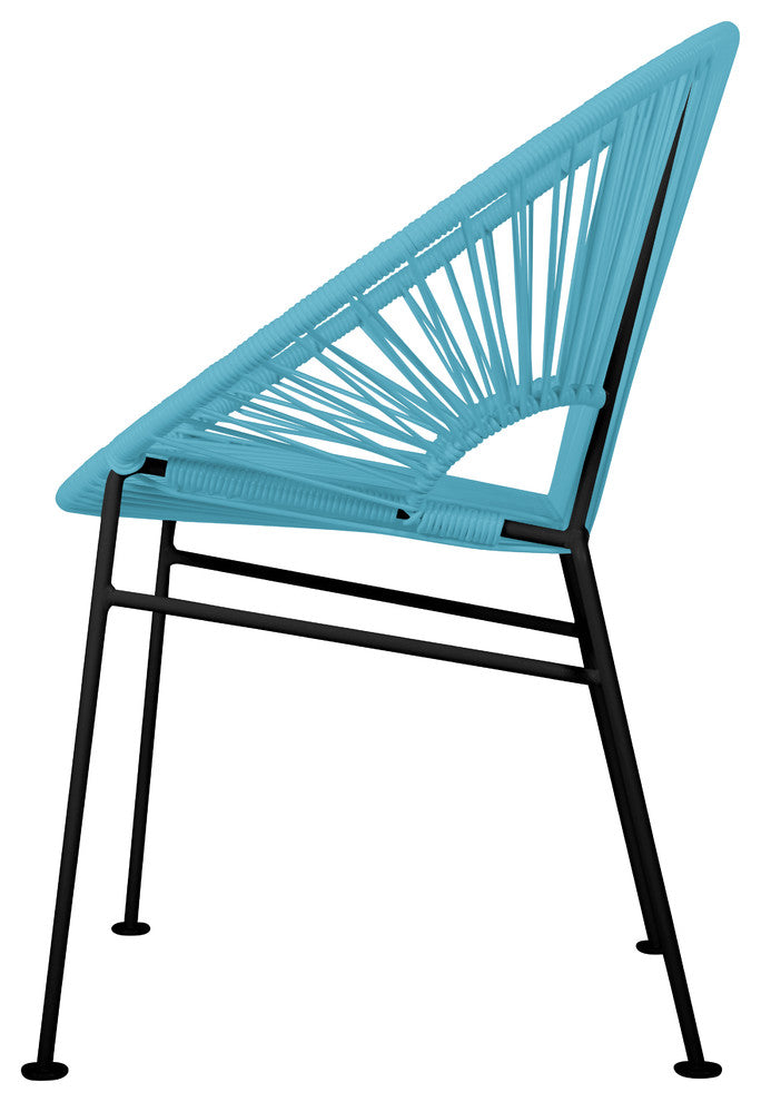 Concha Indoor/Outdoor Handmade Dining Chair, Blue Weave, Black Frame
