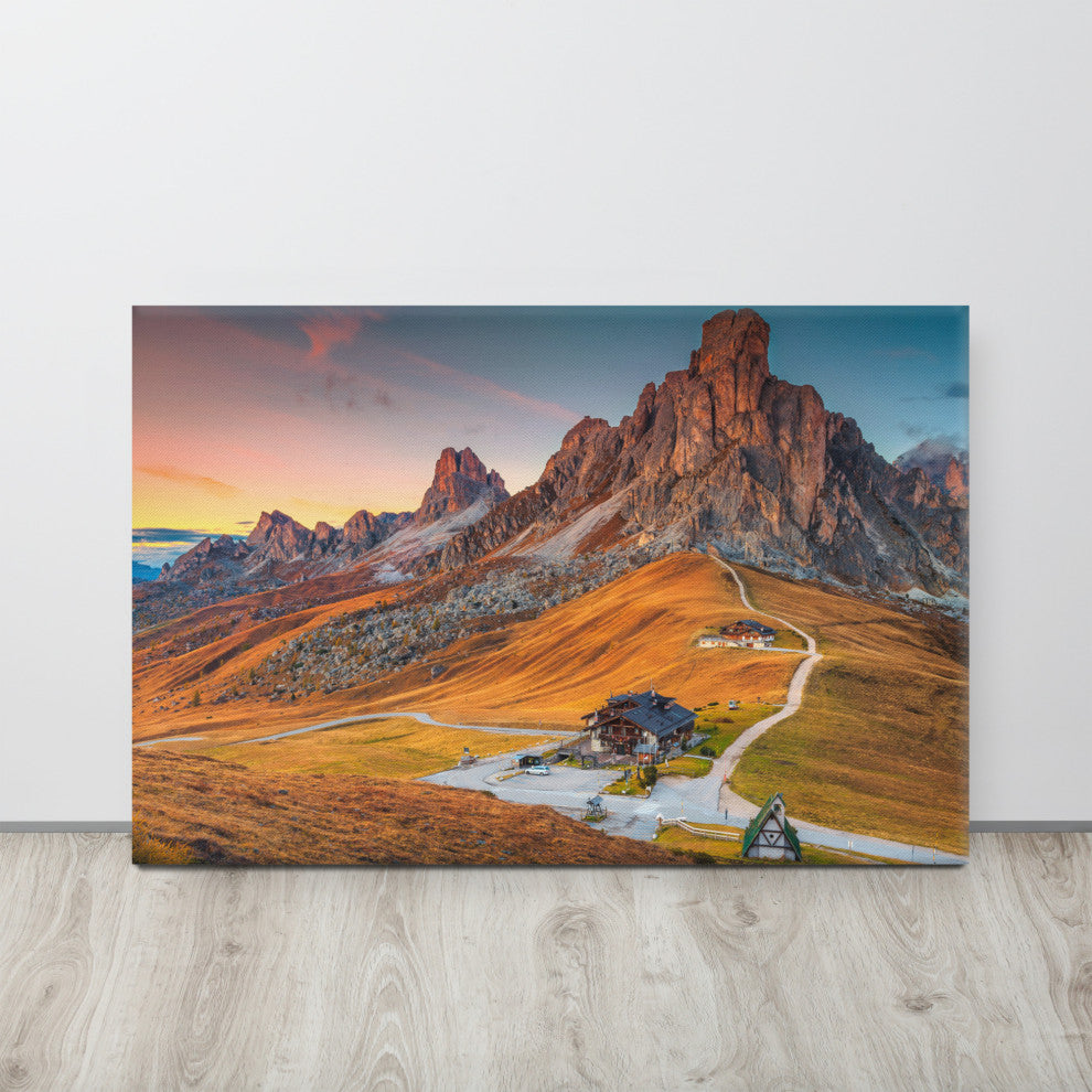 Sunset and Alpine Mountain Pass Landscape Photo Canvas Wall Art Print, 24" X 36"