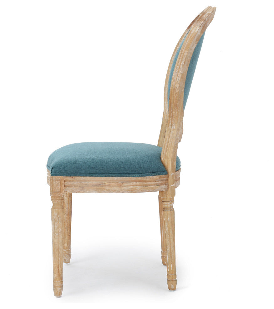 GDF Studio Phinnaeus French Country Fabric Dining Chairs (Set of 2), Dark Teal