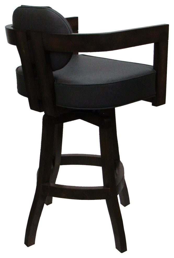Swivel Wood Bar Stool Kadir Plus on S-Base, Gray Vinyl - Dark Walnut, 26"