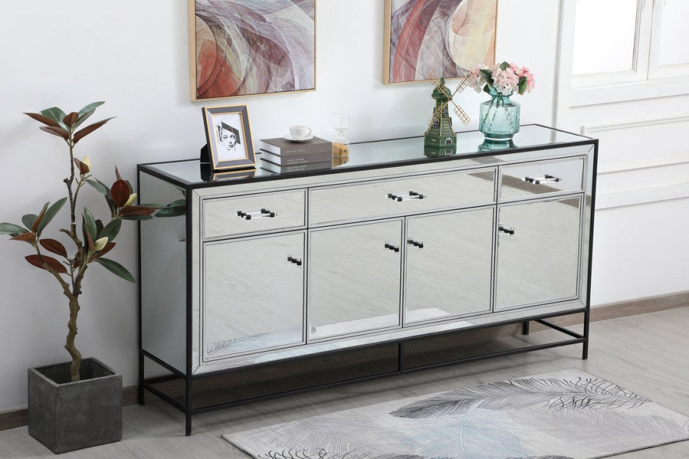 Jesse 72" Mirrored Credenza, Black