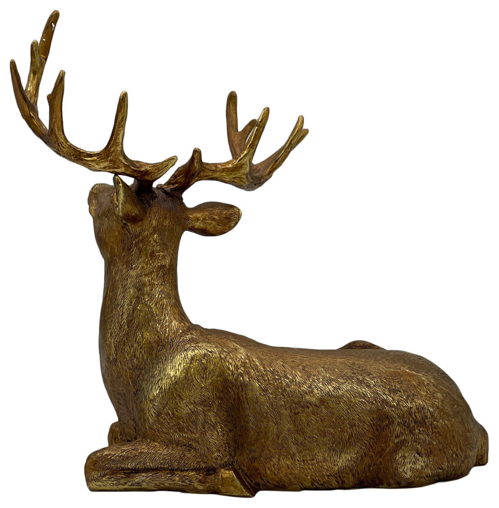 Gold Resin Reindeer Statue Christmas Decor, 14"