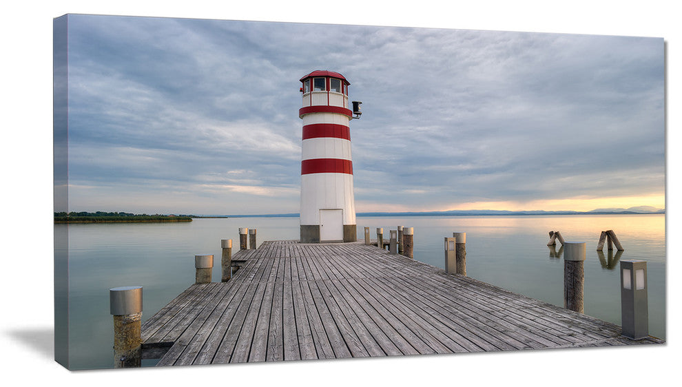 "Lighthouse at Lake Neusiedl at Sunset" Sea Bridge Wall Art, 40"x20"
