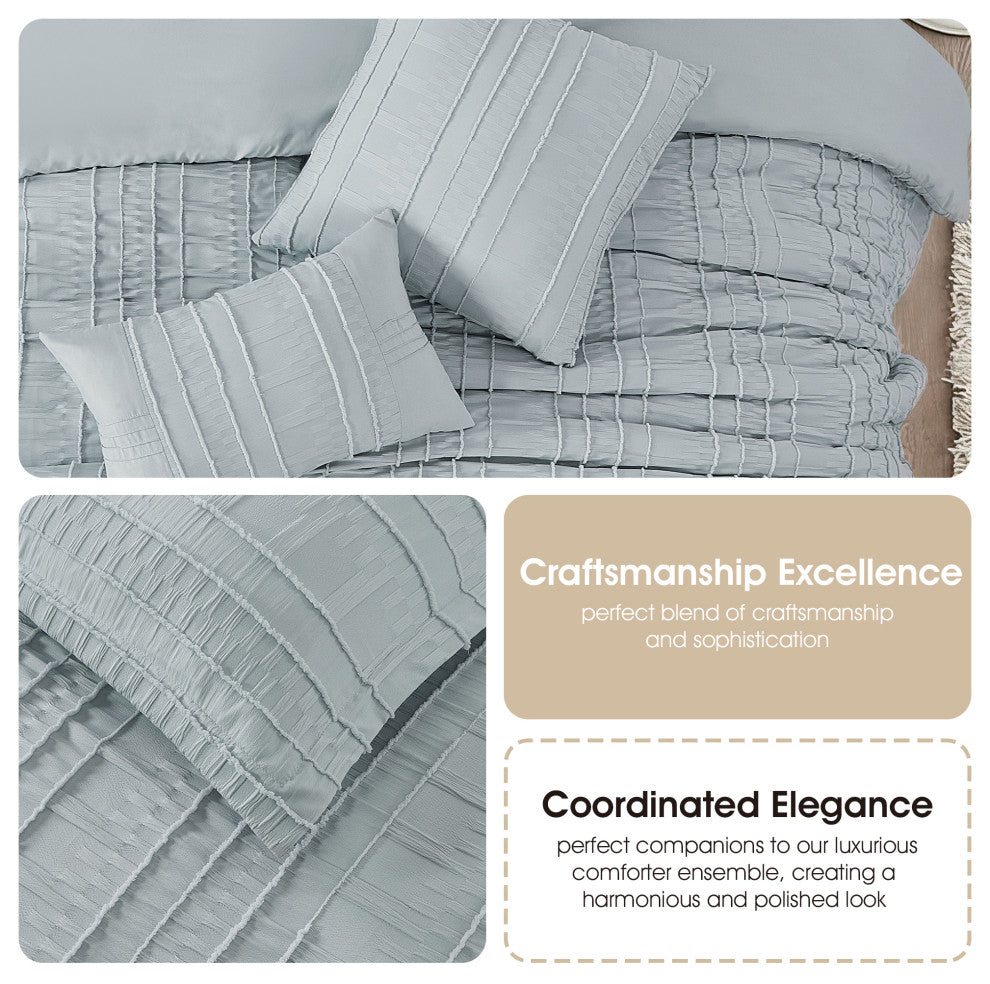 Katniss 7 Piece Stripe Comforter Set, Grey, Queen