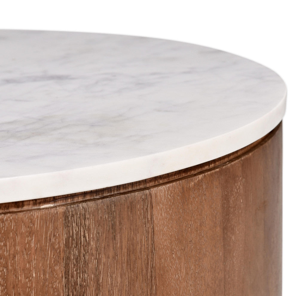Kosas Home Josie 22" Solid Wood and Marble Round End Table, Brown