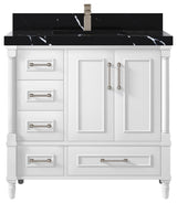Aberdeen 36 Center Sink Bath Vanity in White 2" Calacatta Black