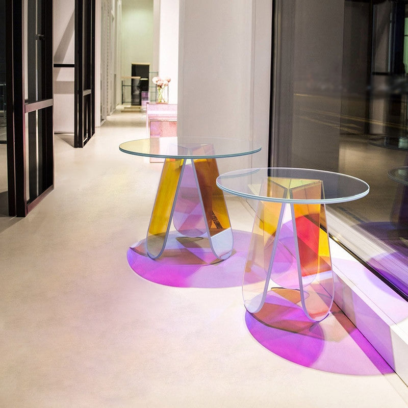 Clearic Acrylic End Table Clear Round Side Table Modern Accent Table Iridescent