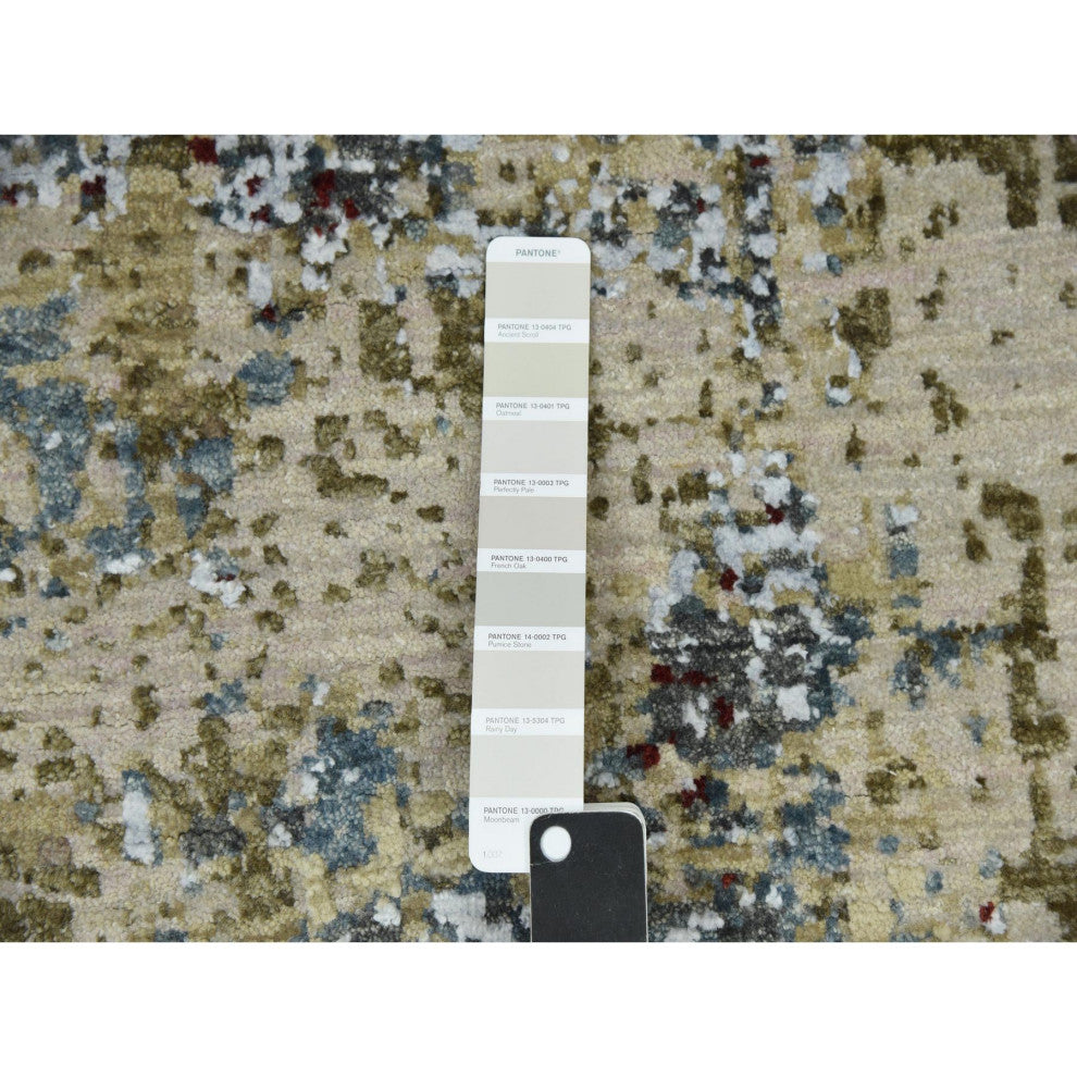 Parchment Color, Hand Knotted Abstract Design, Soft Wool Square Rug, 8'0"x8'5"
