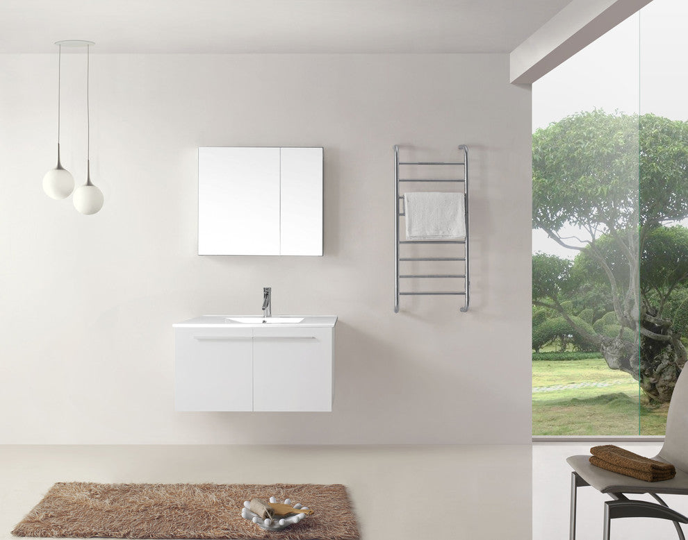 Midori 36" Single  Gloss White Vanity  Gloss White with  Chrome Faucet and Mirr