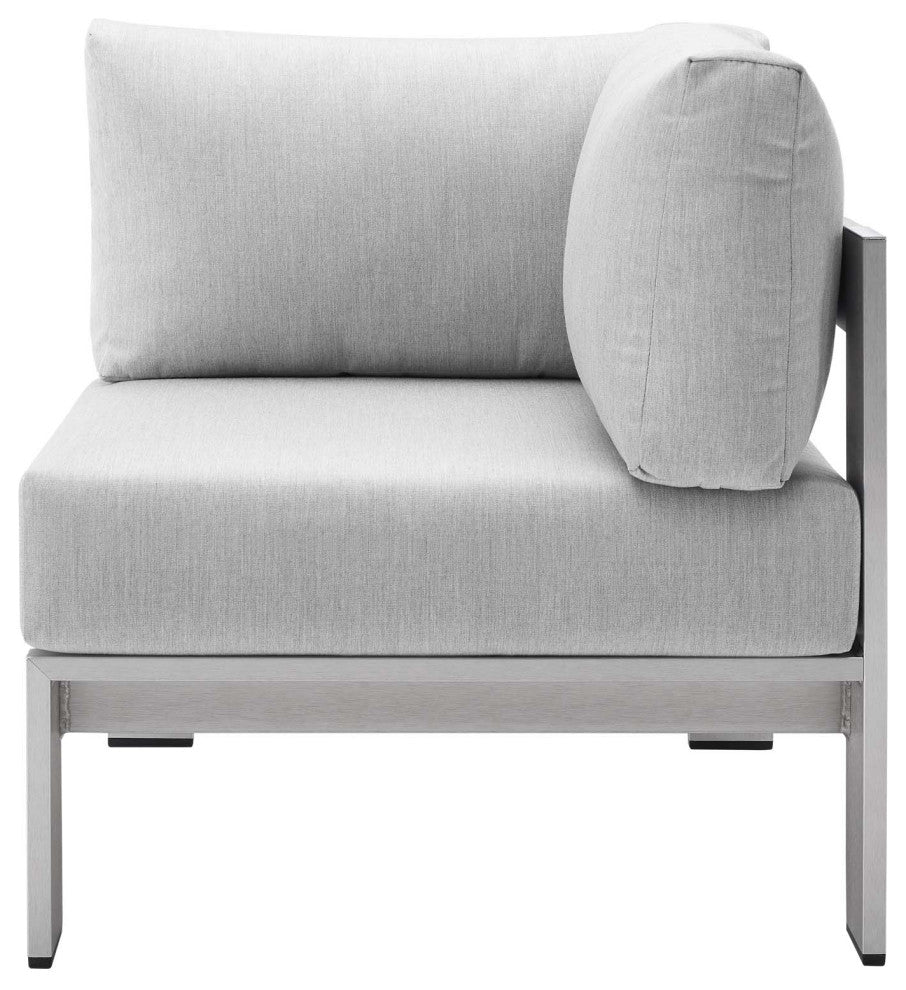 Sofa Corner Chair, Sunbrella, Fabric, Aluminum, Metal, Silver Gray, Outdoor