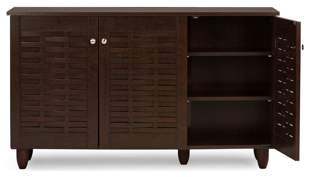Winda Modern 3-Door Dark Brown Wooden Entryway Shoes Storage Cabinet