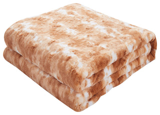 Luxury Pumpkin Orange Brown Rabbit Faux Fur Sherpa Throw Blanket, 63" X 90"