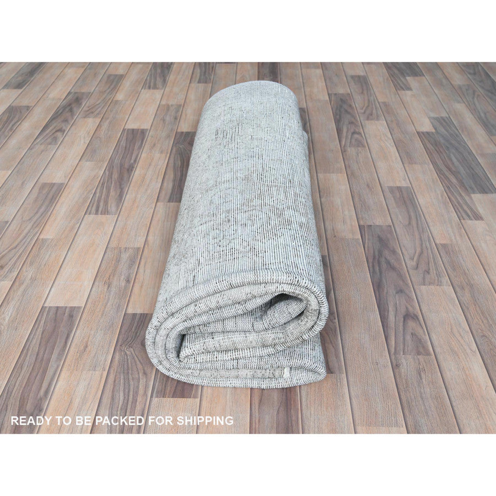 Light Gray, Hand Knotted Vintage Persian Tabriz, Worn Wool Rug, 7'0"x10'2"