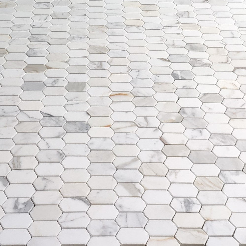 Calacatta Gold Marble Hive Constellation Hexagon Mosaic Tile Polished, 1 sheet