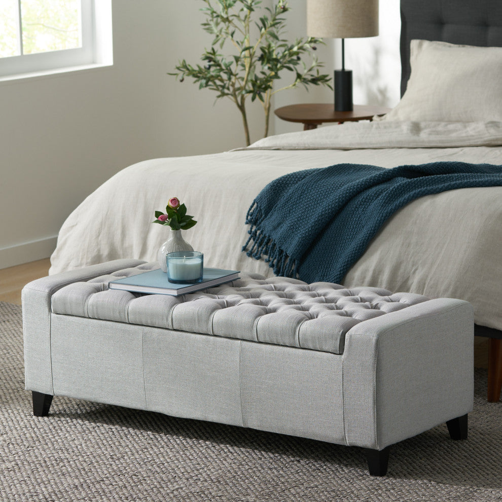 GDF Studio Seattle Tufted Storage Ottoman Bench, Light Gray