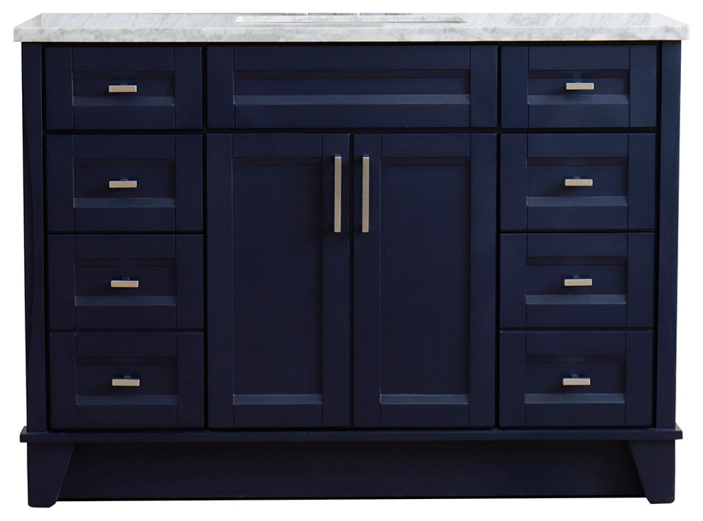 49" Single Sink Vanity, Blue Finish With White Carrara Marble