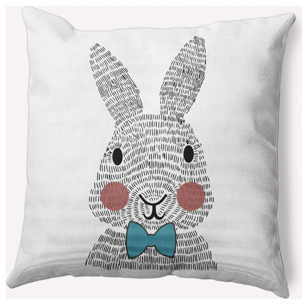 Bow-tie Bunny Easter Decorative Throw Pillow, Explorer Blue, 20x20"