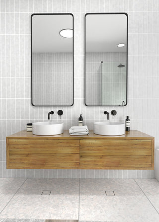 22" W X 48" H Radius Corner Stainless Steel Framed Mirror, Black