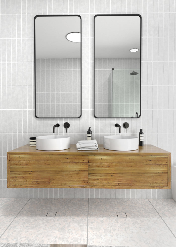 22" W X 48" H Radius Corner Stainless Steel Framed Mirror, Black