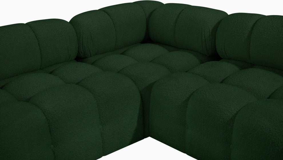 Ames Boucle Fabric U-Shaped Modular Sectional, Green, 7-Piece: 5 Armless Chair, 2 Corner Chair - A