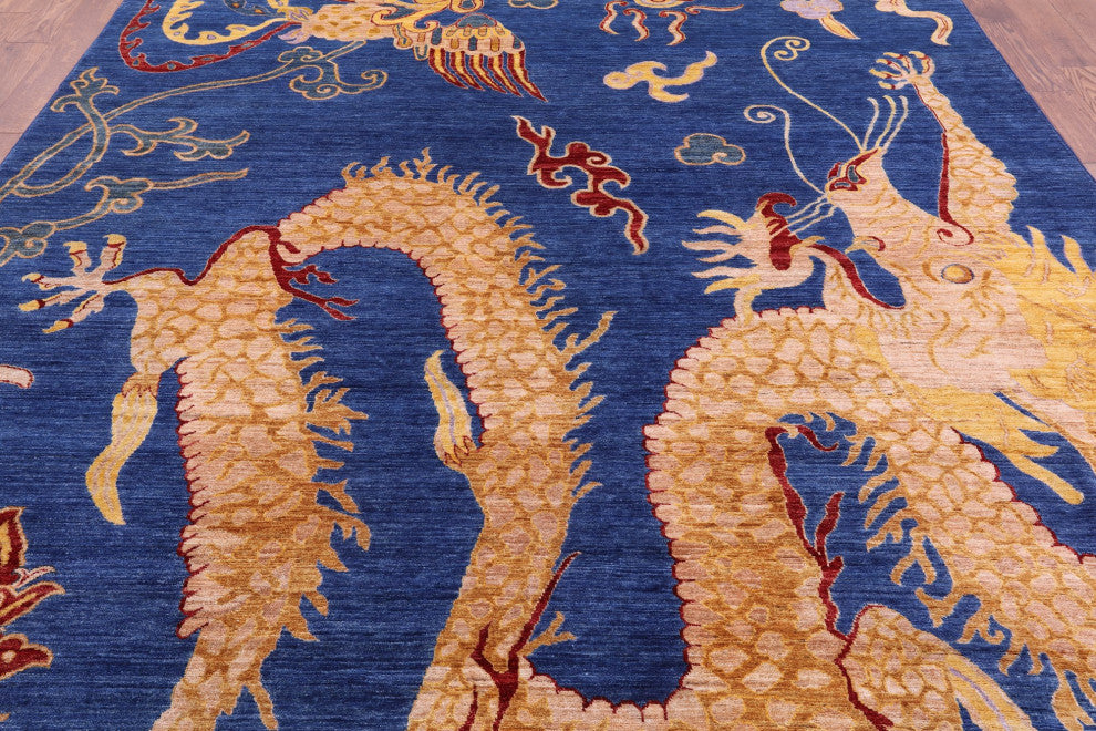 8' 9" X 11' 10" Handmade Dragon And Phoenix Design Rug - Q12640