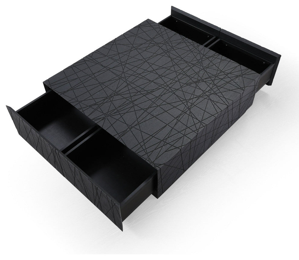 Modrest Kenda Modern Black Oak Square Coffee Table With Storage