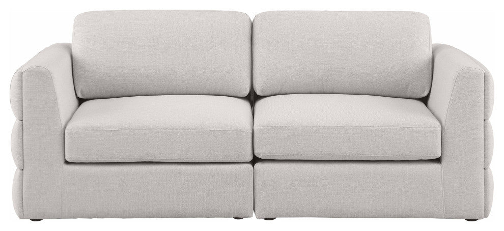 Beckham Linen Textured Fabric Upholstered 2-Piece Modular Sofa, Beige