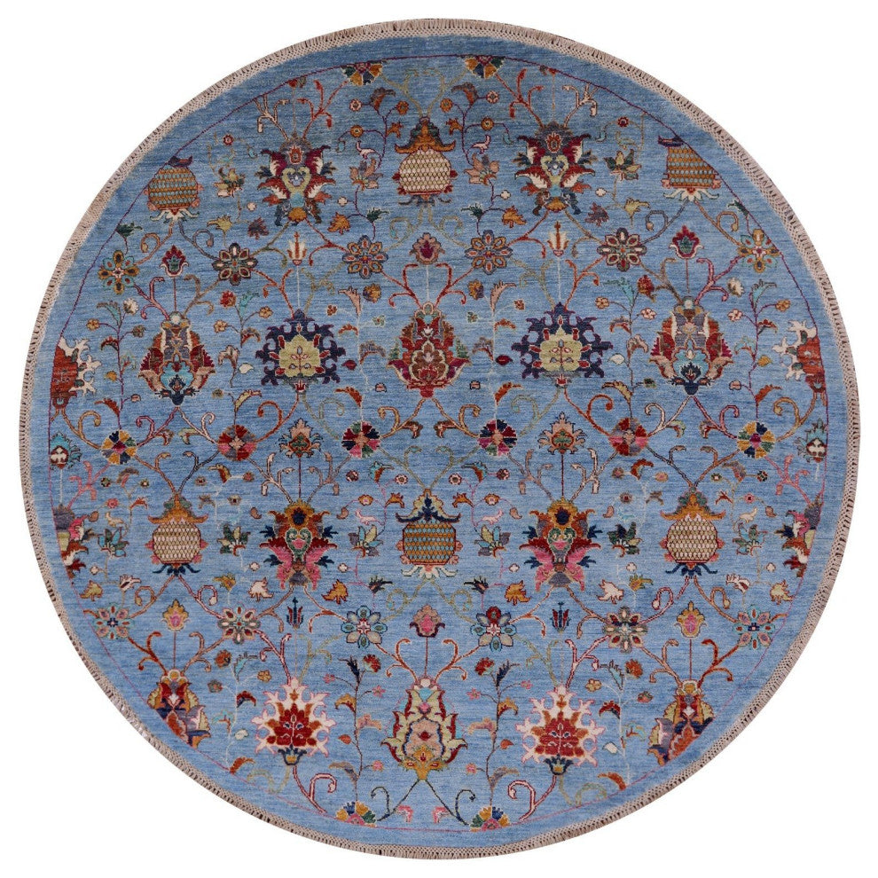 7' Round Persian Tabriz Handmade Wool Rug Q7742