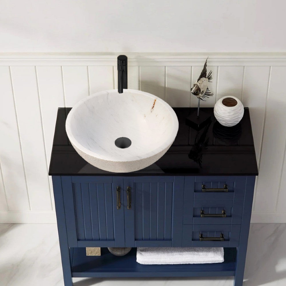Calacatta White Marble Vessel Sink Polished Interior&Rough Exterior (D)16" (H)5"