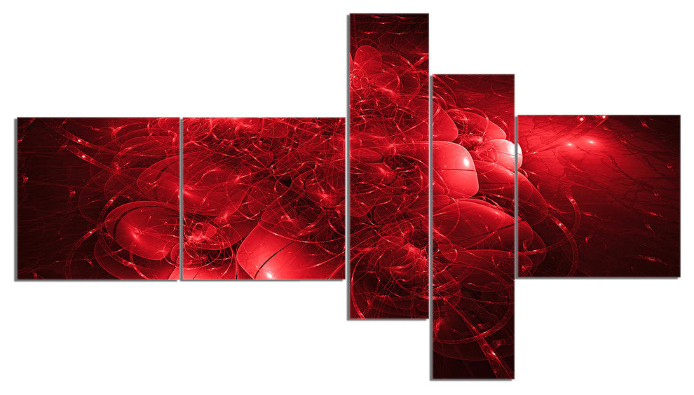 Alien Mystical Flower Red, Floral Art Canvas Print, 60"x32", 5 panels