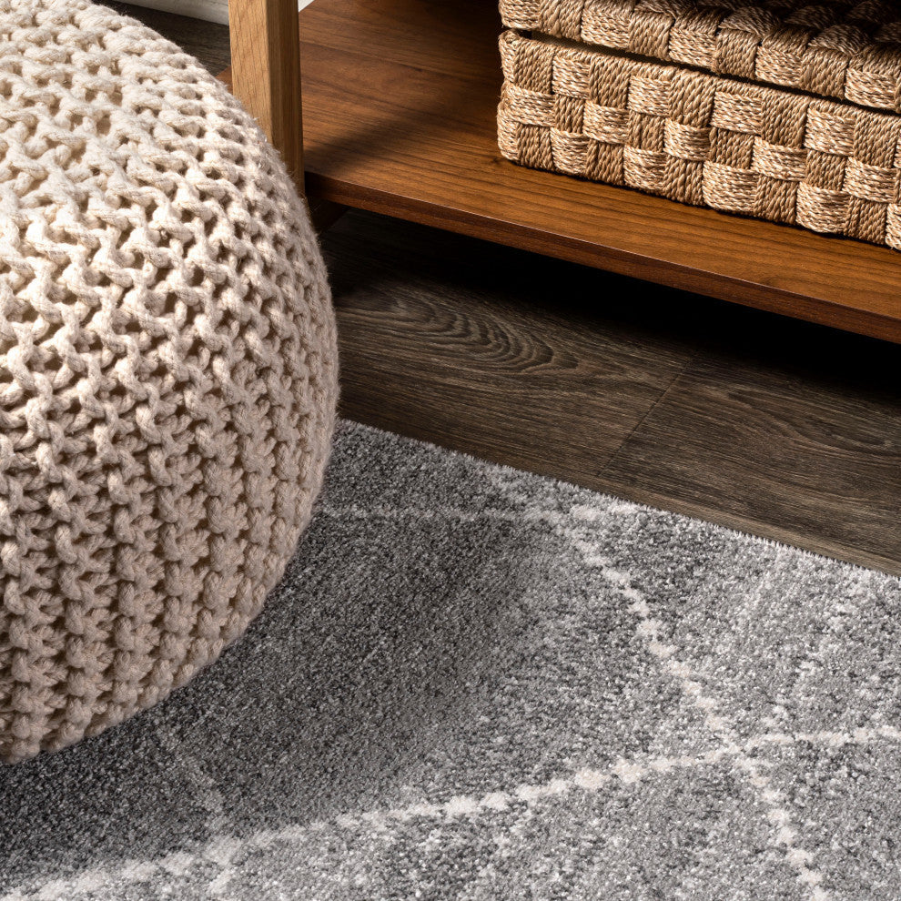 Asilah Moroccan Modern Diamond Runner Rug, Gray, 5'x8'
