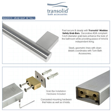 Transolid Maddox 12-inch Grab Bar, Brushed Stainless