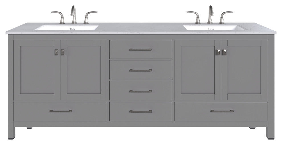 Aberdeen 84" Gray Double Sink, Quartz Top