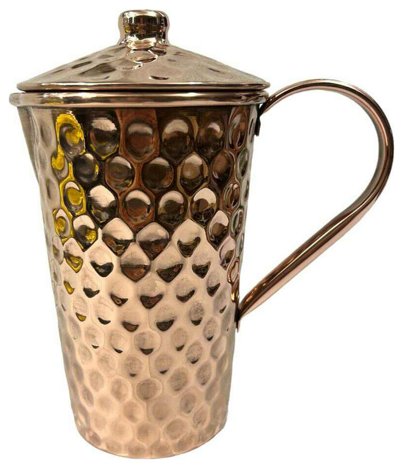 Set of 1 Hammered Copper Pitcher & 2 Tumblers