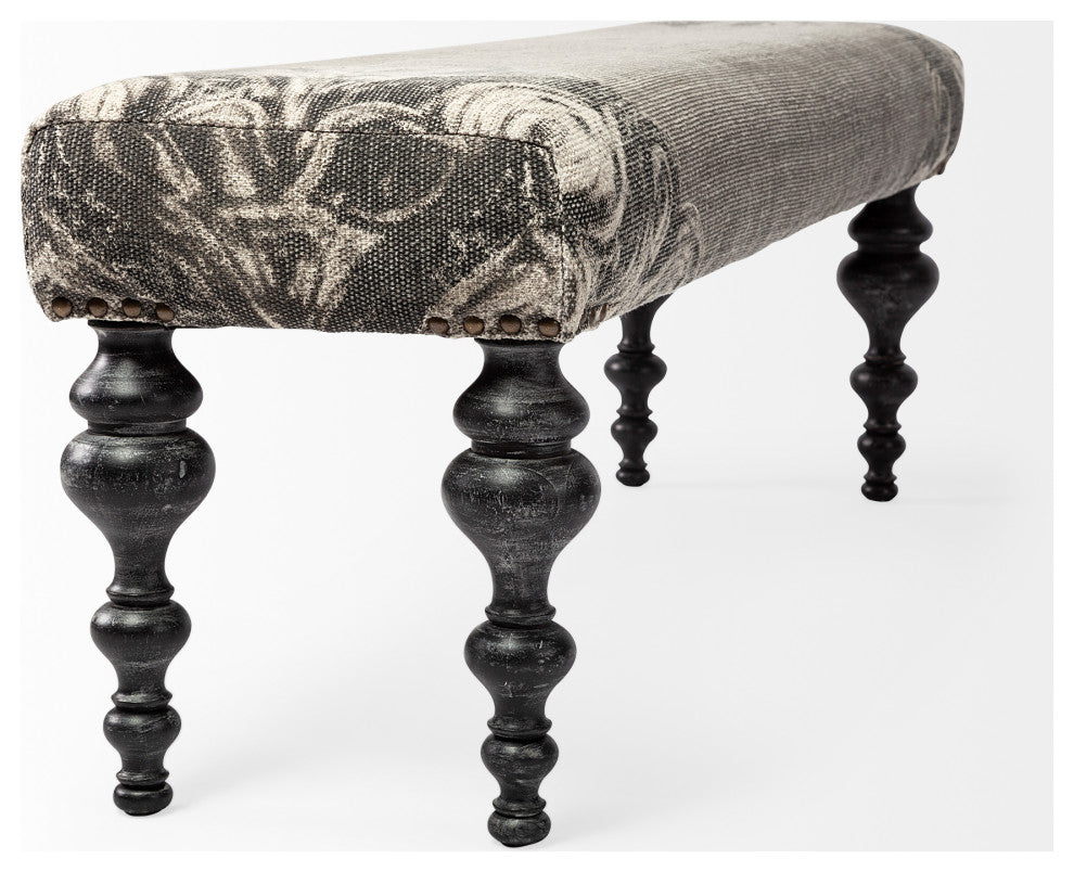 Alhambra Gray Upholstered Seat With Black Solid Wood Legs Accent Bench