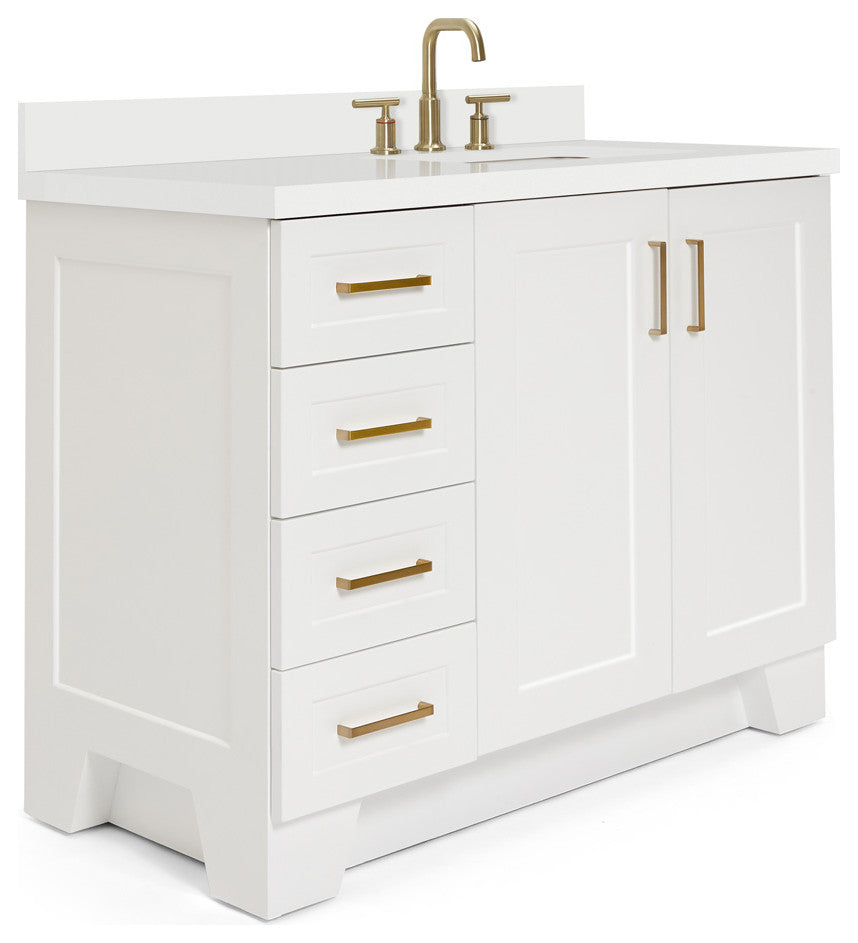 ARIEL Taylor 43" Right Offset Rectangle Sink White Vanity Quartz Top, No Mirror