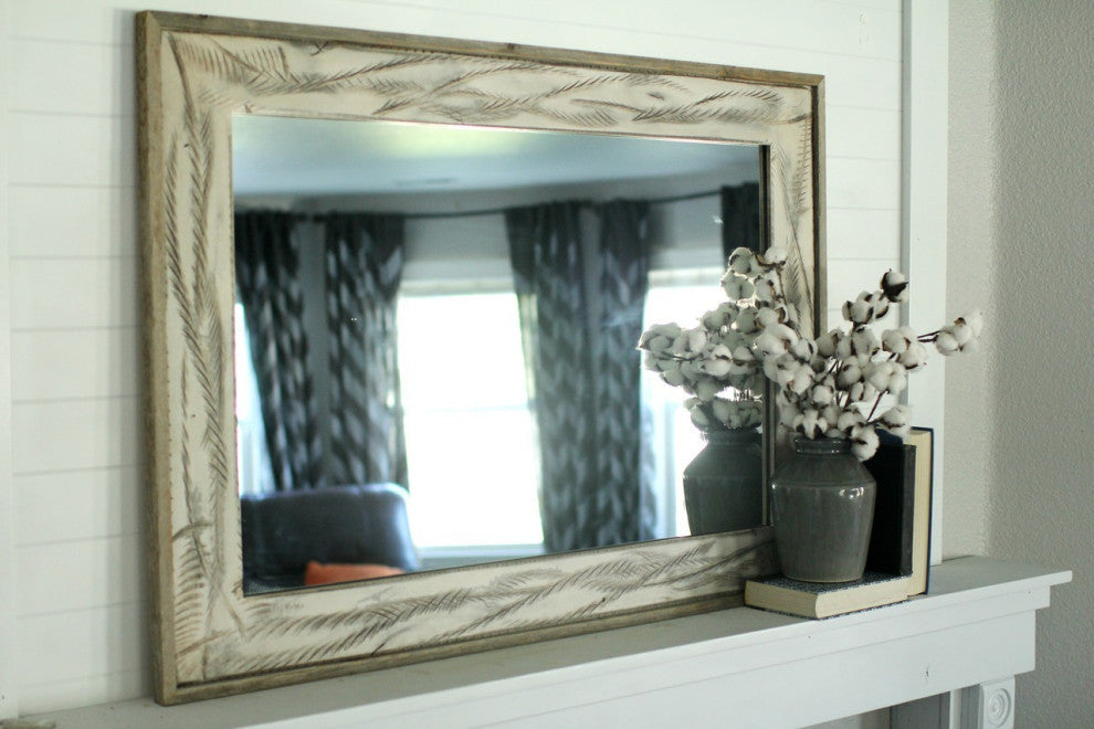 Rustic Mirror, Denali Antique White Heavily Distressed Wood Mirror, 36"x48"
