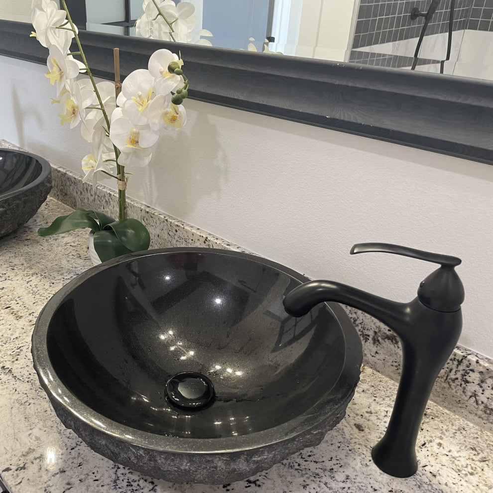 Novatto Absolute Natural Granite Vessel Sink with Drain