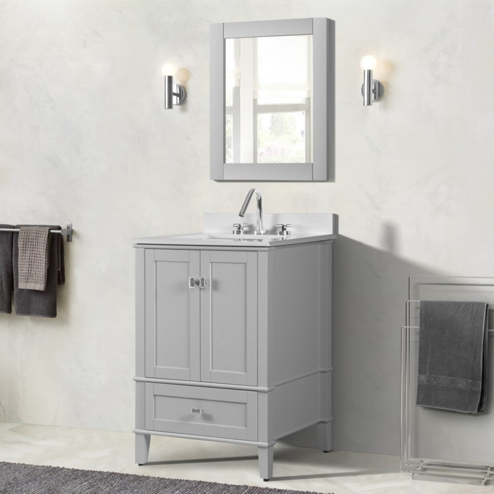 25" Single Vanity, Light Gray With Engineered Stone Top
