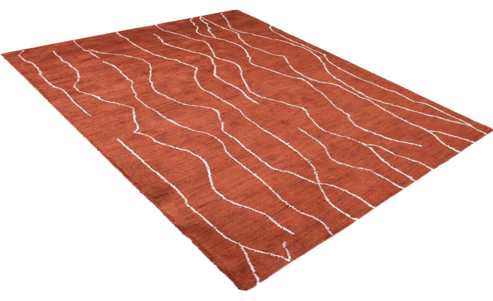 HAND KNOTTED LOOM SILK AREA RUGS-8'x10',Rectangle,Light Red White,Contemporary