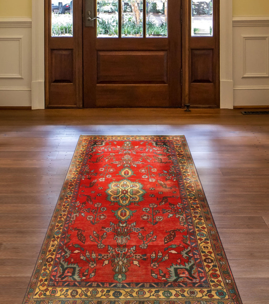 Fine Vintage Distressed Jerold Red/Green Runner, 3'5x6'4