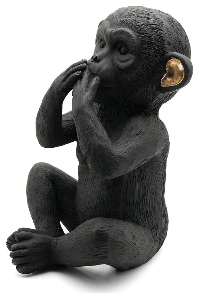 Wise Monkey Speak No Evil Statuette Resin Black Gold