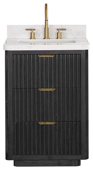 Vinnova Cadiz Bath Vanity, Composite Stone Top, Black, 24", No Mirror